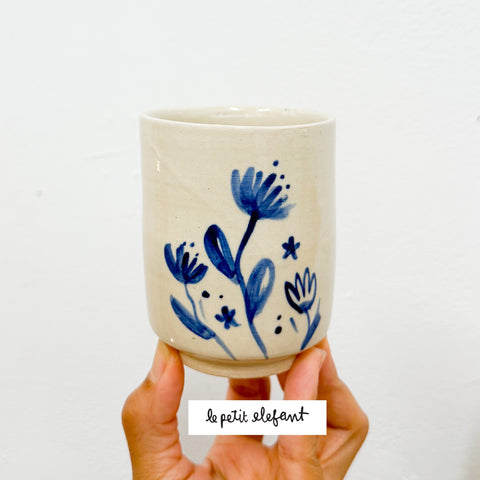 Blue Florals Ceramic Short Vase/Cup