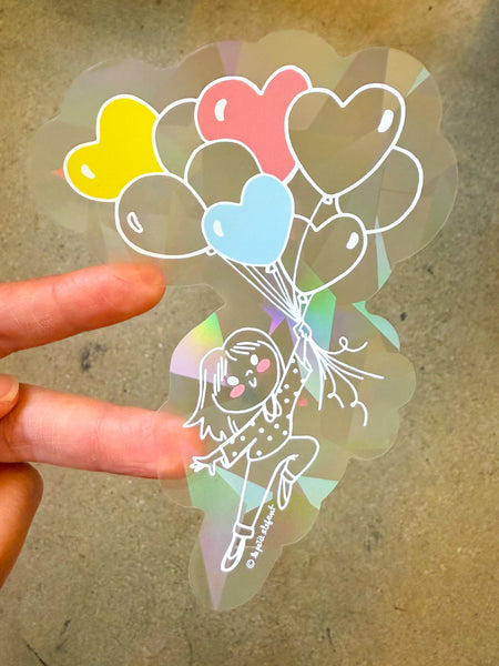 Floating Balloons Girl Suncatcher Rainbow Decal Sticker