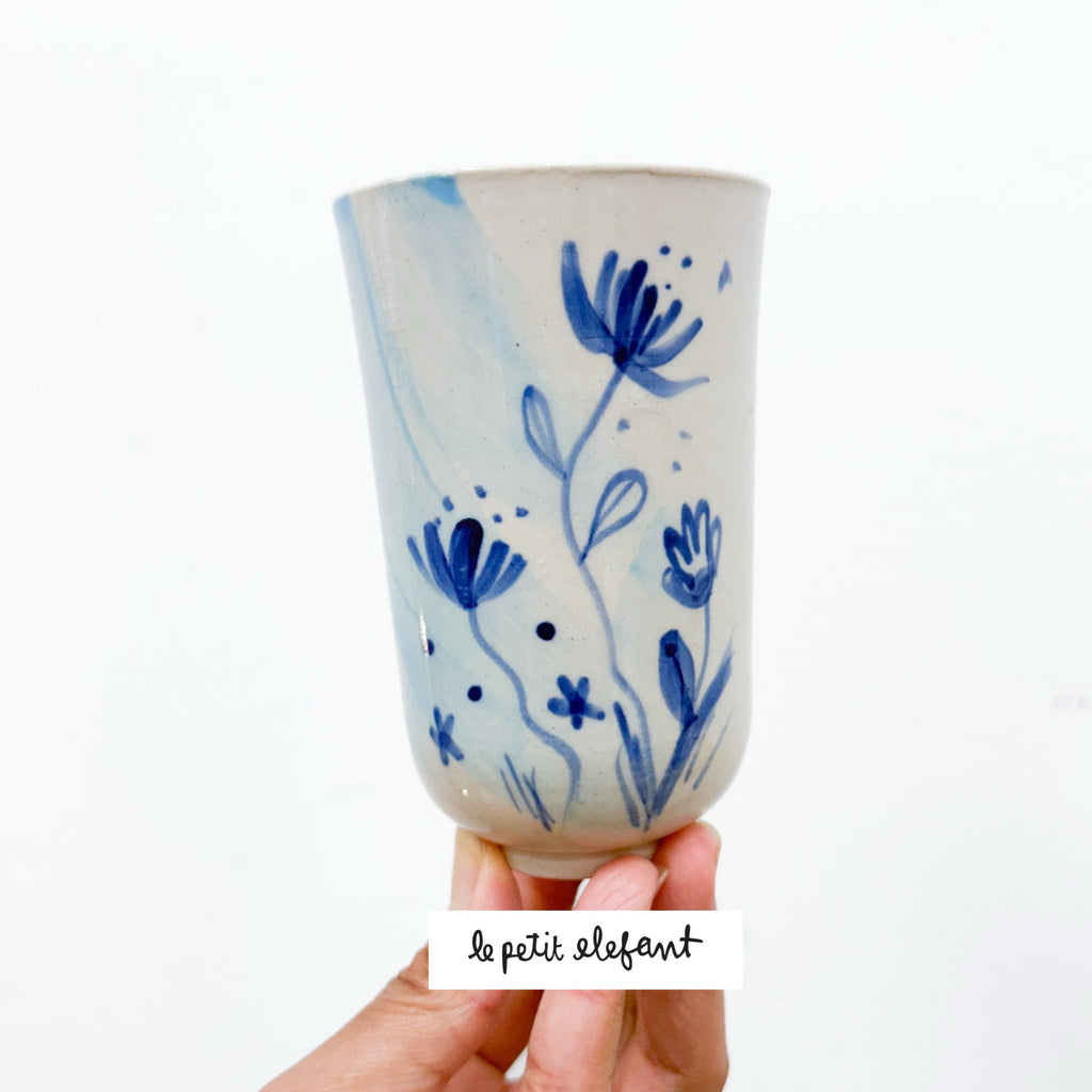 Blue Floral Vase Ceramic - 1