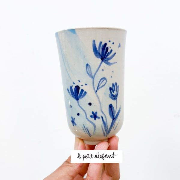 Blue Floral Vase Ceramic - 1