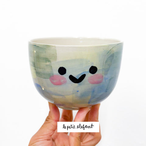 Happy Ceramic Bowl - Blues and Greens