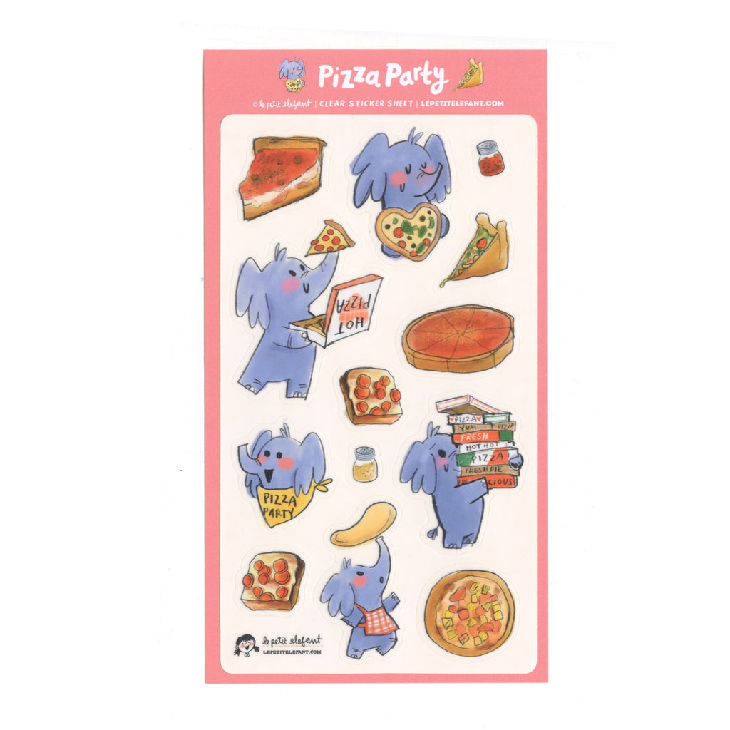 Elephant Pizza Party Clear Sticker Sheet
