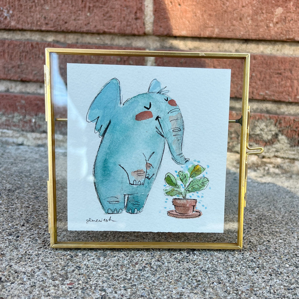 Elephant and her Plant Framed Original Painting