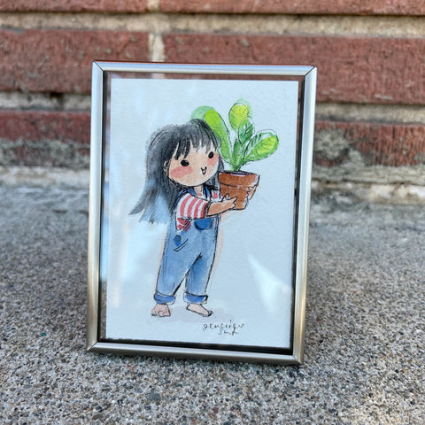 Plant Girl Framed Original Painting