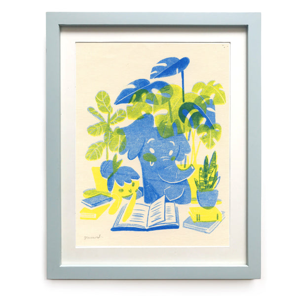 Elephant and Girl Reading TEST Riso Art Print – Le Petit Elefant
