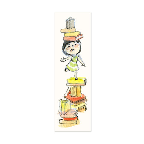 Girl Balancing Books Canvas Bookmark