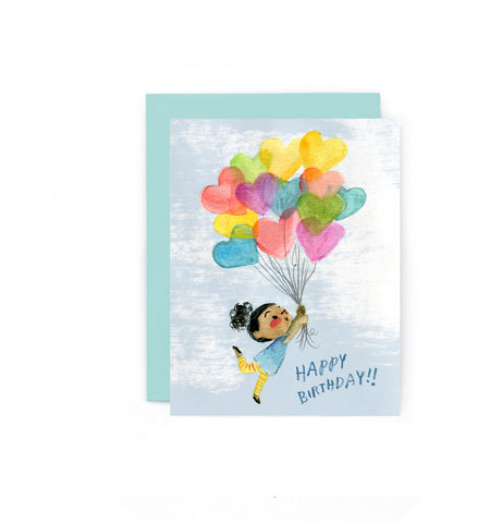 Birthday Heart Balloons Girl Card