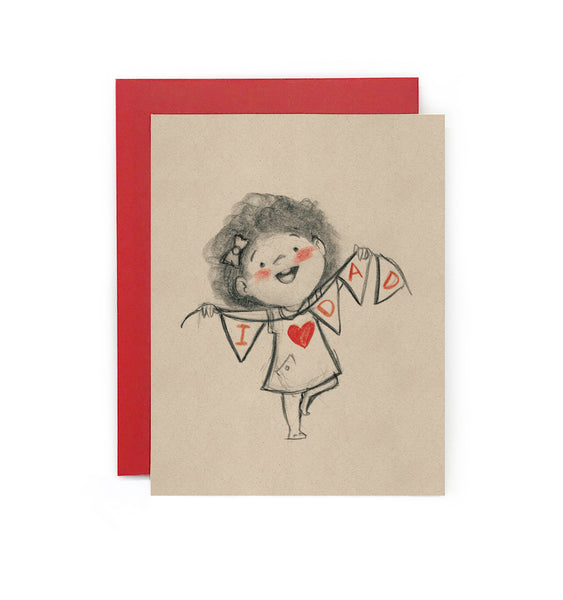 I Love Dad (Girl) Bunting Greeting Card