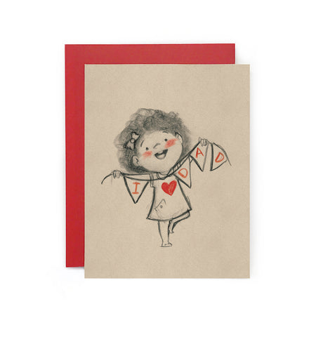 I Love Dad (Girl) Bunting Greeting Card