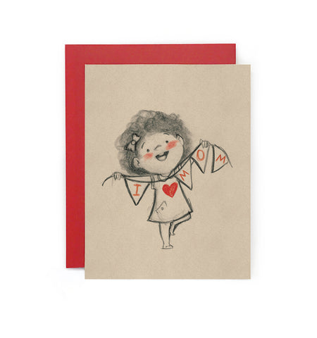 I Love Mom (Girl) Bunting Greeting Card