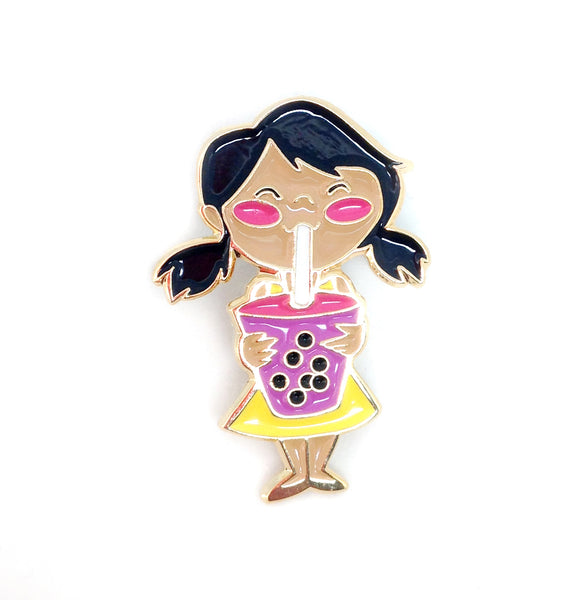 Pigtail Boba Girl Enamel Pin