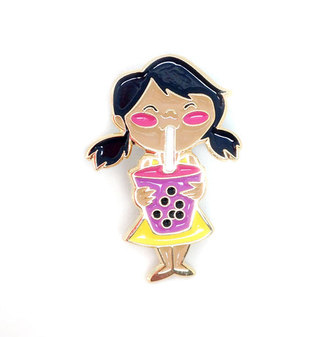 Pigtail Boba Girl Enamel Pin