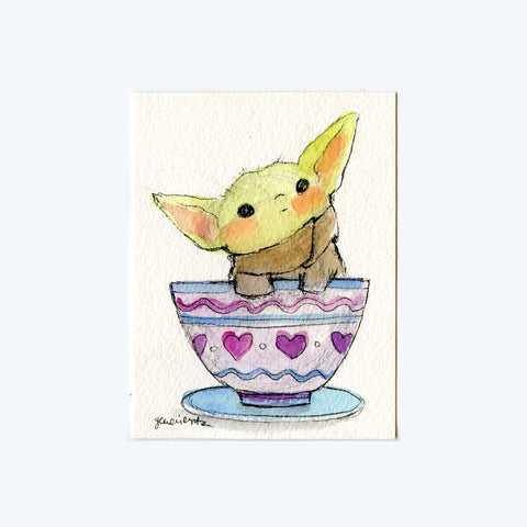 Tea Cup Baby Yoda Original Art