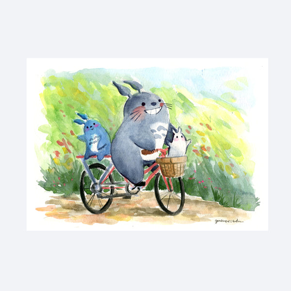 Bicycling Totoros Limited Edition Print